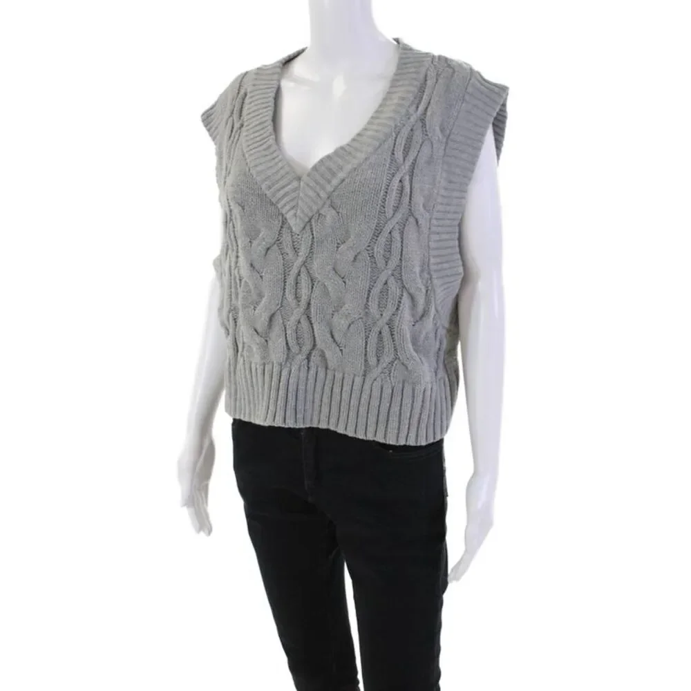 Urban Outfitters Womens Cotton- Cable Knit Sleeveless Sweater Vest Gray Size L